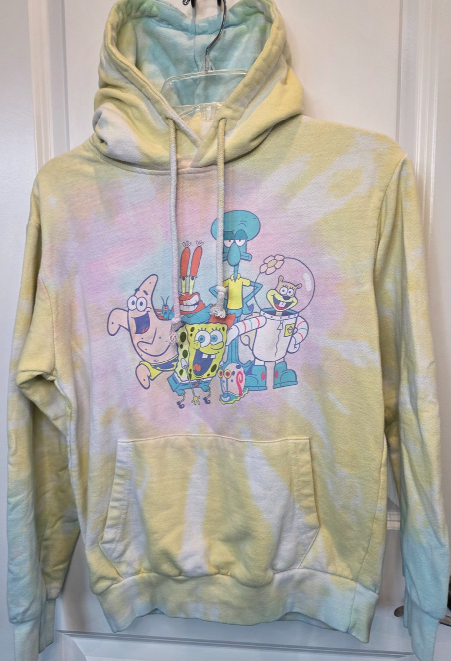 Nickelodeon Cartoon Hoodie Pullover Women XS Pastel Tie Dye SpongeBob Characters
